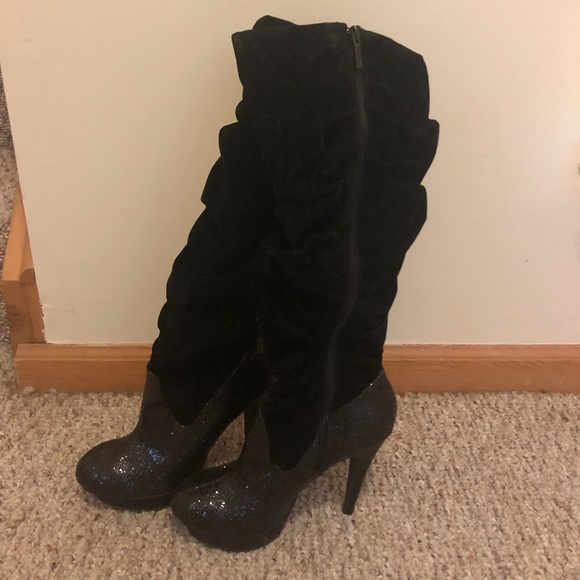 Michael Antonio Black Suede Glitter Platform boots - Picture 1 of 2